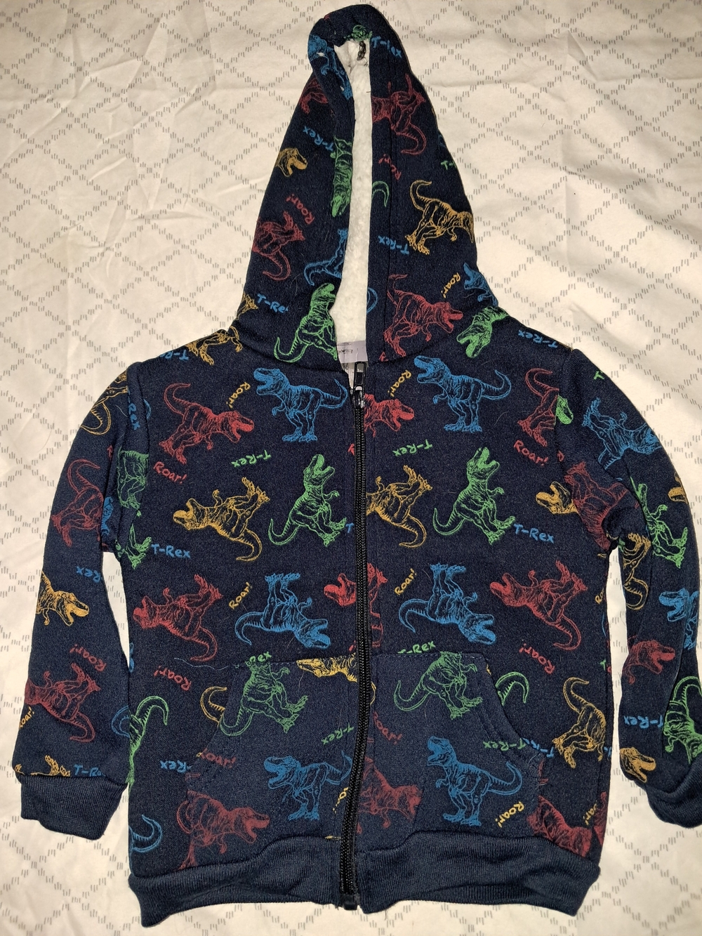 Navy Hooded Zip-Up Sweatshirt with Multicolor Dinosaur Print